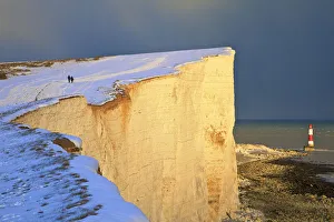 Images Dated 26th March 2018: Snow Covered Beachy Head And Lighthouse, Eastbourne Downland Estate, Eastbourne, East