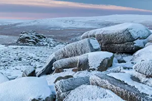 December Prints: Snow covered granite outcrops at Belstone Tor in Dartmoor National Park