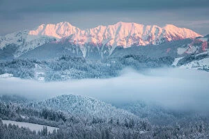 Images Dated 26th June 2023: Snow-covered hills and mountains around Skofja Loka, Slovenia