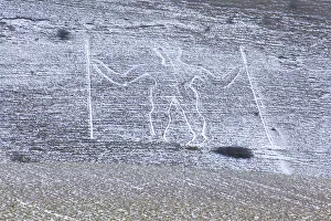 Snow Covered Long Man Of Wilmington, Wilmington, South Downs, East Sussex, United Kingdom