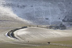 1 Person Prints: Snow Covered Long Man Of Wilmington, Wilmington, South Downs, East Sussex, United Kingdom
