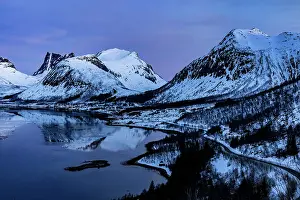 Bergsbotn Prints: Snow-covered mountains reflecting in Bergsfjord from the Bergsbotn viewpoint