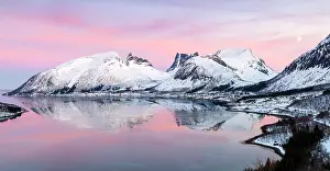 Bergsbotn Prints: Snow-covered mountains reflecting in Bergsfjord from theBergsbotn viewpoint