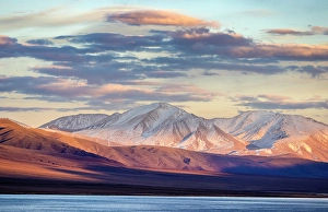 Mongolia Prints: Snow covered mountains on the shore of Tolbo Lake, Western Mongolia, Asia