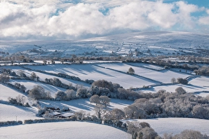 Dartmoor Prints: Snow covered rolling Dartmoor countryside