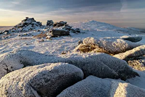 Moorland Prints: Snow and ice over moorland at West Mill Tor in Dartmoor National Park