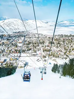Ski Resort Prints: Snow King Cable Car and the Town of Jackson Hole Jackson Hole, Wyoming, USA