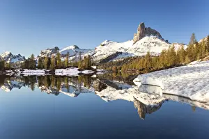 High Prints: Snowmelt the lake Federa, Shelter Palmieri at Croda da Lago, Dolomites, Belluno, Veneto
