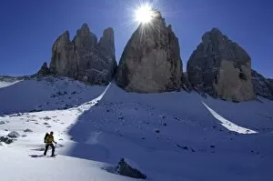Snowshoeing, Hochpustertal Valley, Dolomites, South Tyrol, Italy (MR)