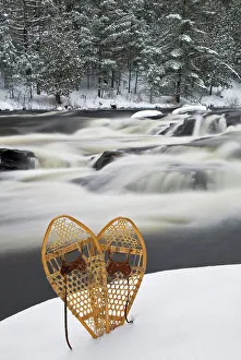 Winter Wonderland Prints: Snowshoes beside the Muskoka River, Bracebridge, Ontario, Canada