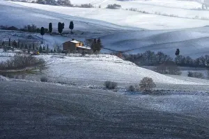 Countryhouse Prints: Snowy countryside view with the first sunlight right after the Burian blizzard passed by