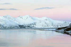 Snowy landscape on Kvaloya near Tromso, Troms region, Norway