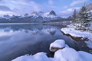 Rocky Mountains Prints: Snowy morning at Rundle Forebay Reservoir in the Canadian Rockies