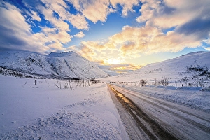 Cloudscape Prints: Snowy road towards Ersfjorden, Troms og Finnmark, Norway