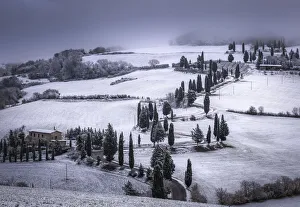 Curves Prints: Snowy roads, Val d Orcia, Monticchiello, Siena, Tuscany, Italy