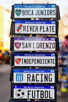Buenos Aires Prints: Soccer souvenir plaques, Buenos Aires, Argentina
