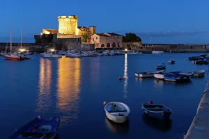 Basque Prints: Socoa fort and fishing port at night