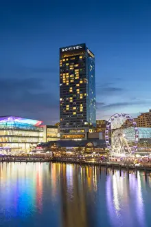 Sofitel Hotel and International Convention Centre at dusk, Darling Harbour, Sydney