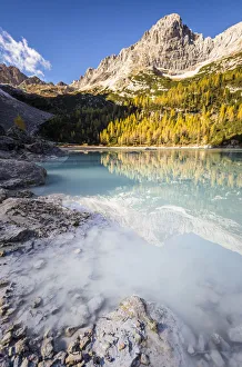 Belluno District Prints: Sorapis lake with mount Ra Zesta, Cortina d Ampezzo, Belluno district, Veneto, Italy