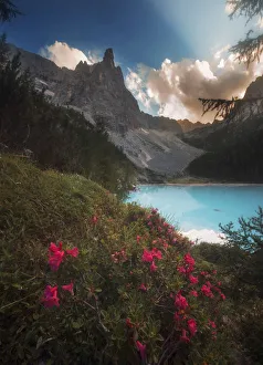 Sorapiss lake during a summer sunset, Dolomites, Italy