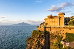 Sorrento, Napoli, Campania, Italy. Sunset in Sorrento, with Vesuvius Volcano in background
