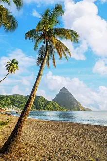 Retreat Prints: Soufriere Beach and bay at sunset Soufriere, Saint Lucia