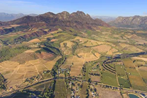 South Africa, Western Cape, Stellenbosch, Aerial view of Simonsberg Mountain range