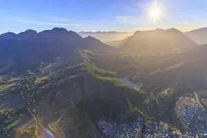 South Africa, Western Cape, Stellenbosch, Aerial View over the Valley and Wine Estates