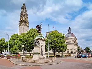 Cardiff Prints: South African War Memorial and City Hall, Cardiff, Wales, United Kingdom