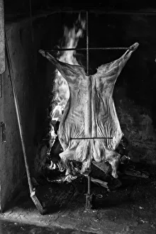 South America, Argentina, Patagonia, Santa Cruz, Puerta Bandera, Prepared meat for