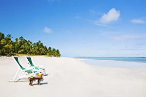 Cocktail Prints: South America, Brazil, Alagoas, Praia do Riacho, sun loungers and cocktails on