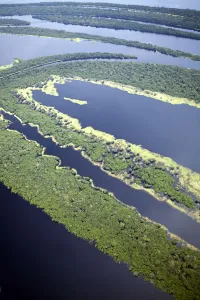 Biodiversity Prints: South America, Brazil, Amazon, Aerial view of the UNESCO listed Anavilhanas ecological
