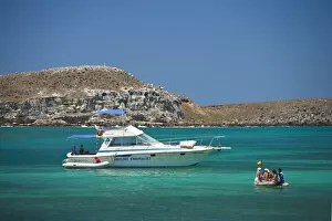 Images Dated 11th September 2012: South America, Brazil, Bahia, Abrolhos, dive boat on turquoise coral sea in the Abrolhos