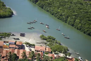 South America, Brazil, Ceara, Aerial of Aranau fishing village near Acarau on the