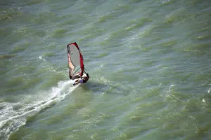 Windsurf Prints: South America, Brazil, Ceara, Aerial picture of a wind surfer on the Atlantic coast