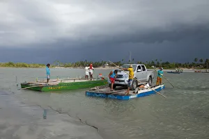 Images Dated 6th September 2012: South America, Brazil, Ceara, Camocim, storm clouds over the ferry rafts at Guriu