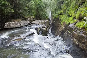 South America, Brazil, Goias, Chapada dos Veadeiros, waterfalls falling into a canyon