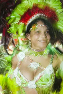 Images Dated 10th September 2012: South America, Brazil, Maranhao, Sao Luis, a costumed dancer in a headdress at the