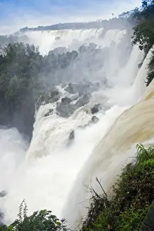 South America, Brazil, Parana, the Iguazu falls in full flood and lying on the frontier