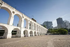 Images Dated 20th September 2012: South America, Brazil, Rio de Janeiro, the Lapa arches aqueduct and tram line with