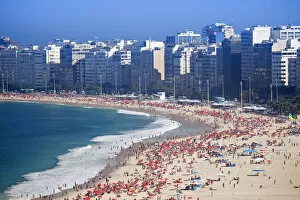 Images Dated 11th October 2012: South America, Brazil, Rio de Janeiro, general view of Copacabana Beach showing hundreds
