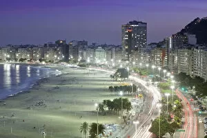 Images Dated 11th October 2012: South America, Brazil, Rio de Janeiro, general view of Copacabana Beach at night showing