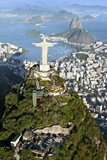 South America, Brazil, Rio de Janeiro state, Rio de Janeiro city, Aerial view of Corcovado
