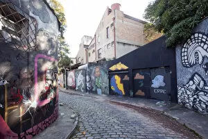 South America, Brazil, Sao Paulo, Vila Madalena, an alley covered in Brazilian graffiti