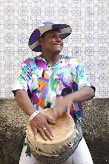 Cotton Prints: South America, Brazil, tambor drummer from the Tambor de Crioula group Catarina Mina