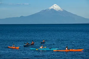 Kayak Prints: South America, Chile, Patagonia, Puerto Varas, Osorno volcano, Kayaking on Lago Llanquihue