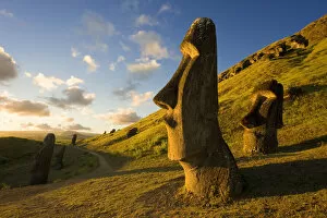 South America, Chile, Rapa Nui, Easter Island, giant monolithic stone Maoi statues