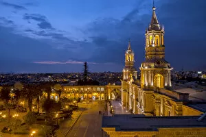 Images Dated 15th July 2015: South America, Peru, Arequipa, main square at night