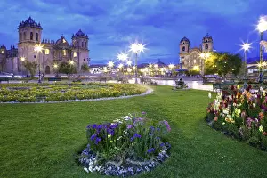 7 Wonders Prints: South America, Peru, Cusco. The Plaza de Armas in Cusco showing the cathedral to
