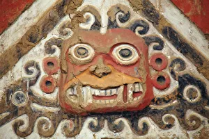 Pre Colombian Prints: South America, Peru, La Libertad, Trujillo, detail of a mural on the Moche Temple
